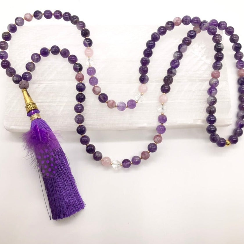 Amethyst crystal necklace with purple tassle 