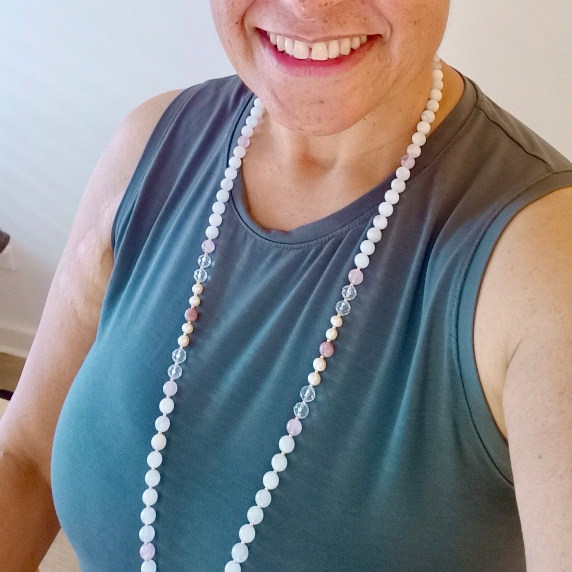 women wearing real moonstone necklace